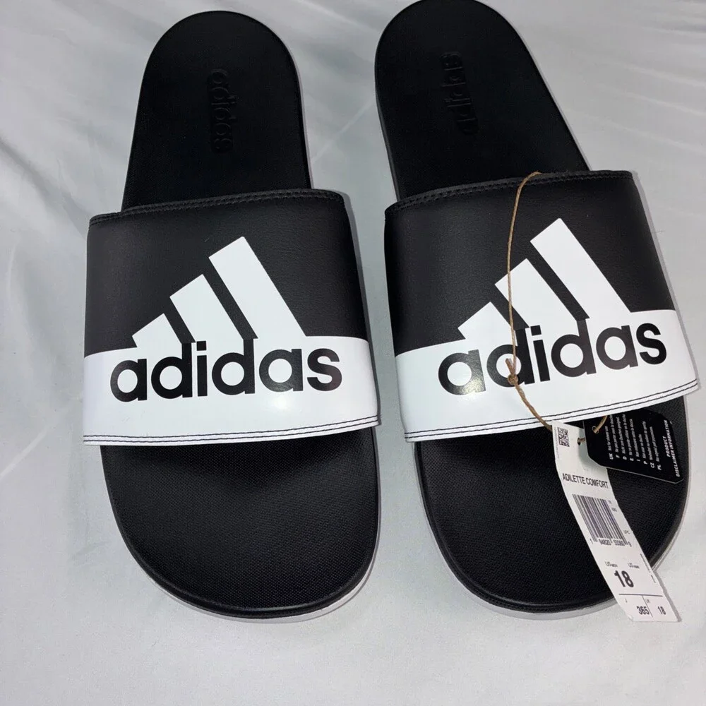 Adidas Adilette Comfort Slides Black‎ And White Men’s Size 18 NWT